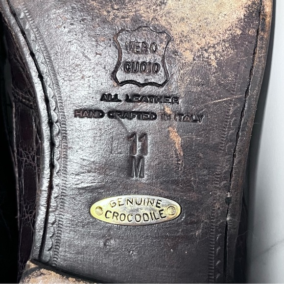 Zelli Italian Crocodile Loafers Brown Genuine Leather Tie Shoes Size 11 - Picture 11 of 11